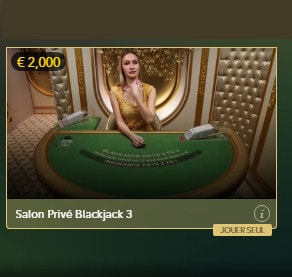 Blackjack Salon Privé : tables de blackjack live pour joueurs VIP
